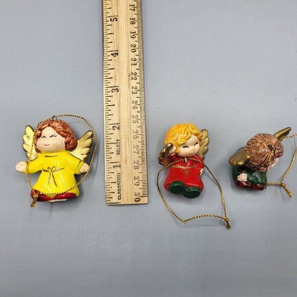 Vintage Enesco Ceramic Mini Angels Cherubs Christmas Ornaments Set Of 3 Hanging - Picture 11 of 11